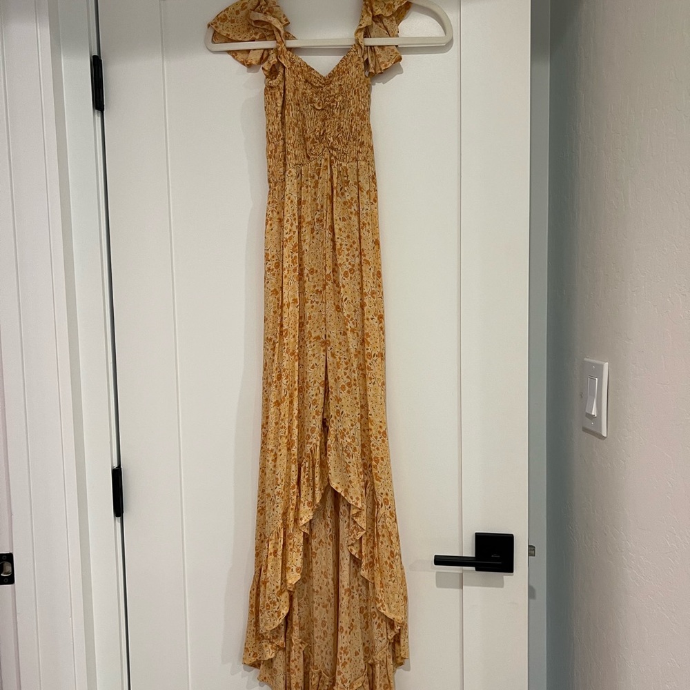 Tiare Hawaii Floral High Low Dress in Yellow